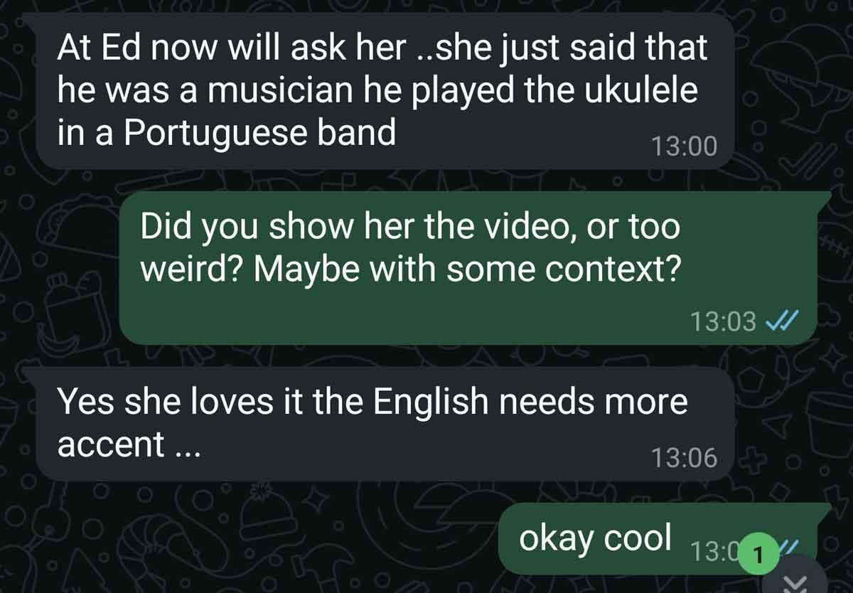 A WhatsApp conversation about showing the Augusto proof-of-concept video.